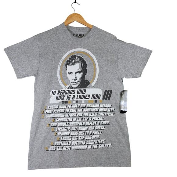Star Trek Captain‎ Kirk Ladies Man Humor Graphic T-Shirt Gray NWT Size M - Picture 1 of 7